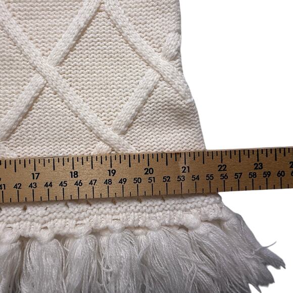 Gianni Bini Fringe Knit Sweater Cream High Neck Textured Boho Western Medium - Picture 12 of 16